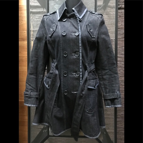 Armani Exchange Trench Coat XS Black Denim Jacket - Picture 2 of 8